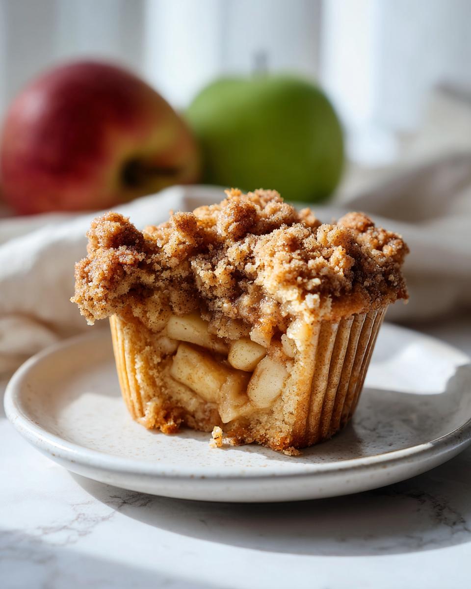 Ein saftiger Muffin mit Apfel-Zimt-Füllung und knusprigen Streuseln, perfekt für den Apfel-Zimt-Streuselkuchen.