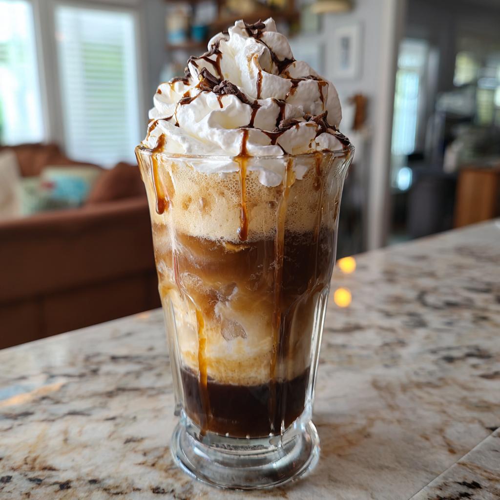 Ein Eiskaffee Deluxe mit Schlagrahm und Schokosirup, perfekt für heiße Tage.