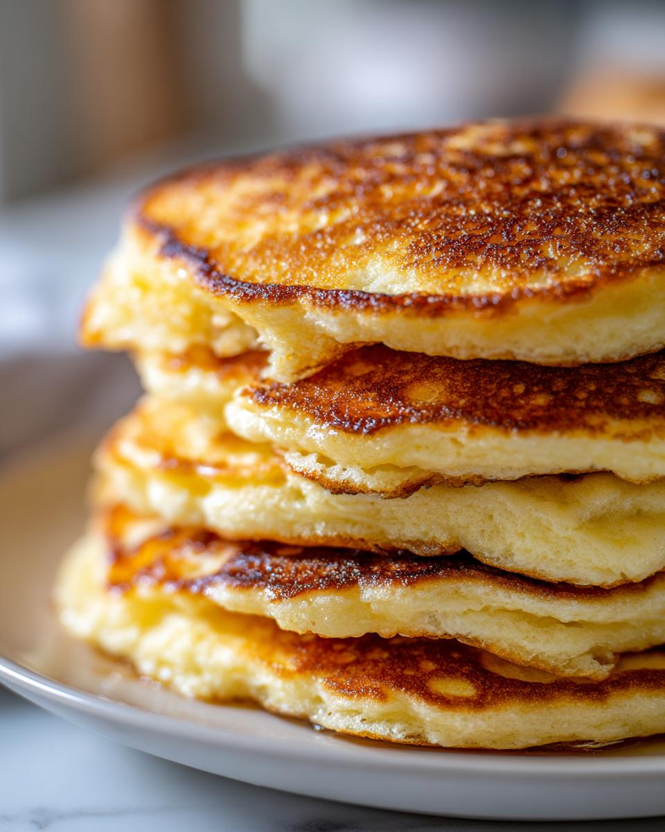 Ein Stapel fluffiger Buttermilch-Pfannkuchen, goldbraun gebacken und saftig.