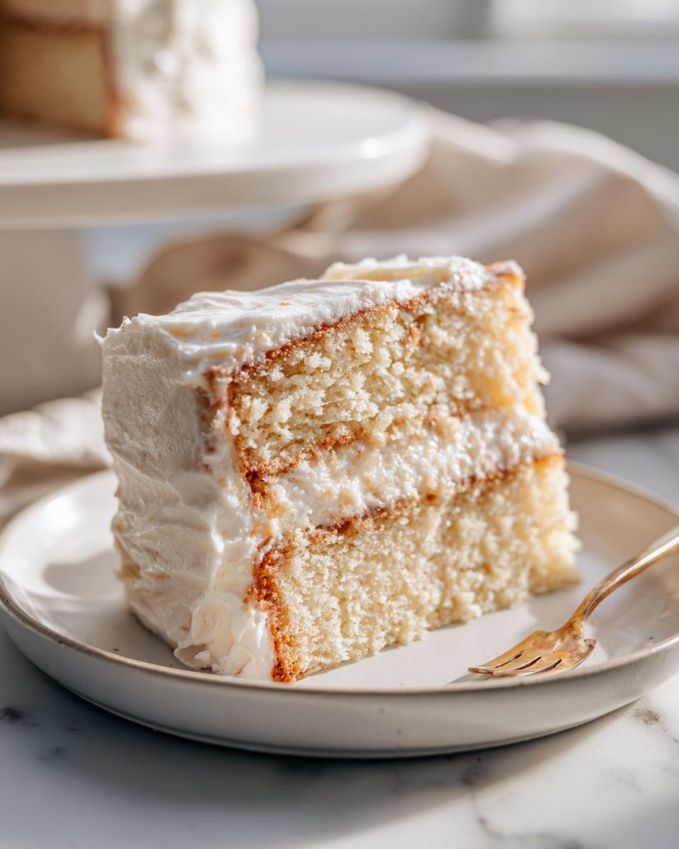 Ein saftiges Stück Milchschnitten-Kuchen mit cremiger Füllung und lockerem Teig, bereit zum Genießen.