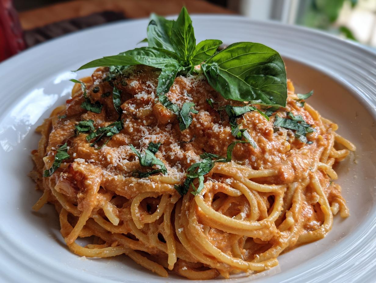 Schnelle Spaghetti mit cremiger Tomaten-Frischkäse-Sauce