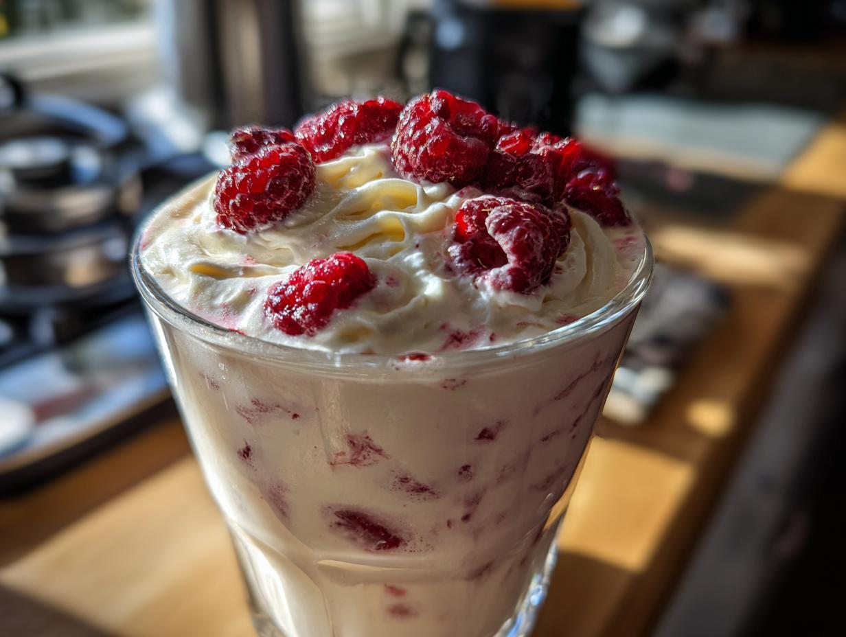 Traumhafter Weiße-Schokolade-Milkshake mit Himbeeren