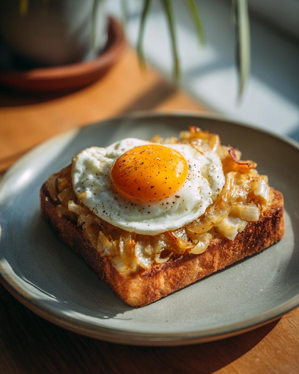 Ein knuspriges Bauern-Schnitzel mit Zwiebeln, Speck und einem perfekt gebratenen Spiegelei darauf, serviert auf einem Teller.