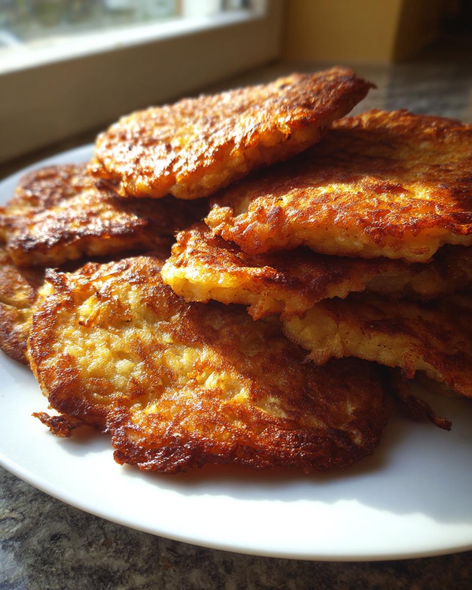 Ein Stapel goldbraun gebratener Bramboráky – Kartoffelpuffer mit Knoblauch, appetitlich angerichtet.