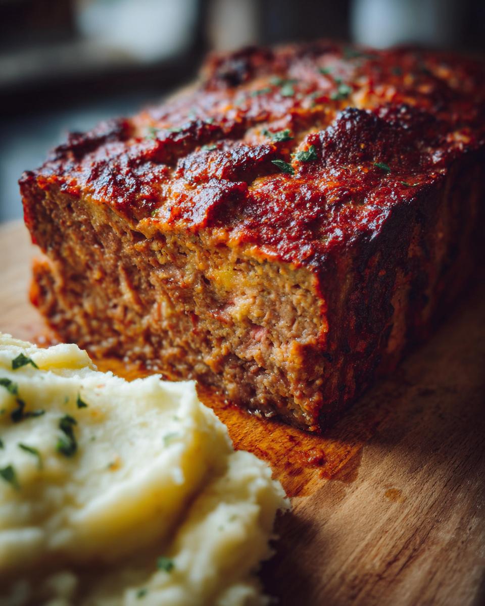Ein saftiger Hackbraten mit Kartoffelpüree und Erbsen, perfekt für ein Wohlfühlgericht.