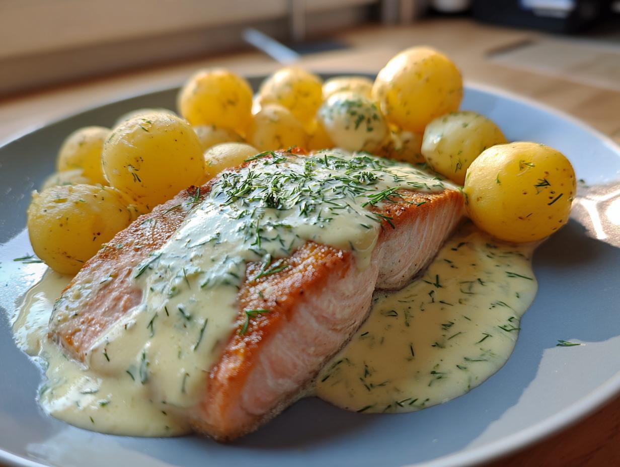 Blitzschnell: Lachsfilet mit Dill-Sahne-Sauce, 40 Min