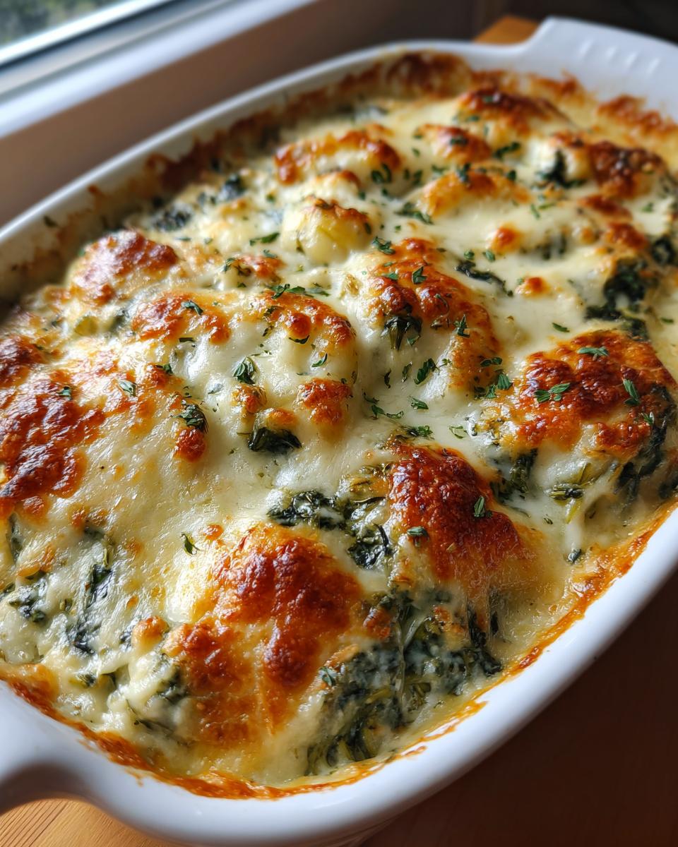 Nahaufnahme eines goldbraun überbackenen Lauch-Kartoffel-Auflaufs mit geschmolzenem Käse und Petersilie.