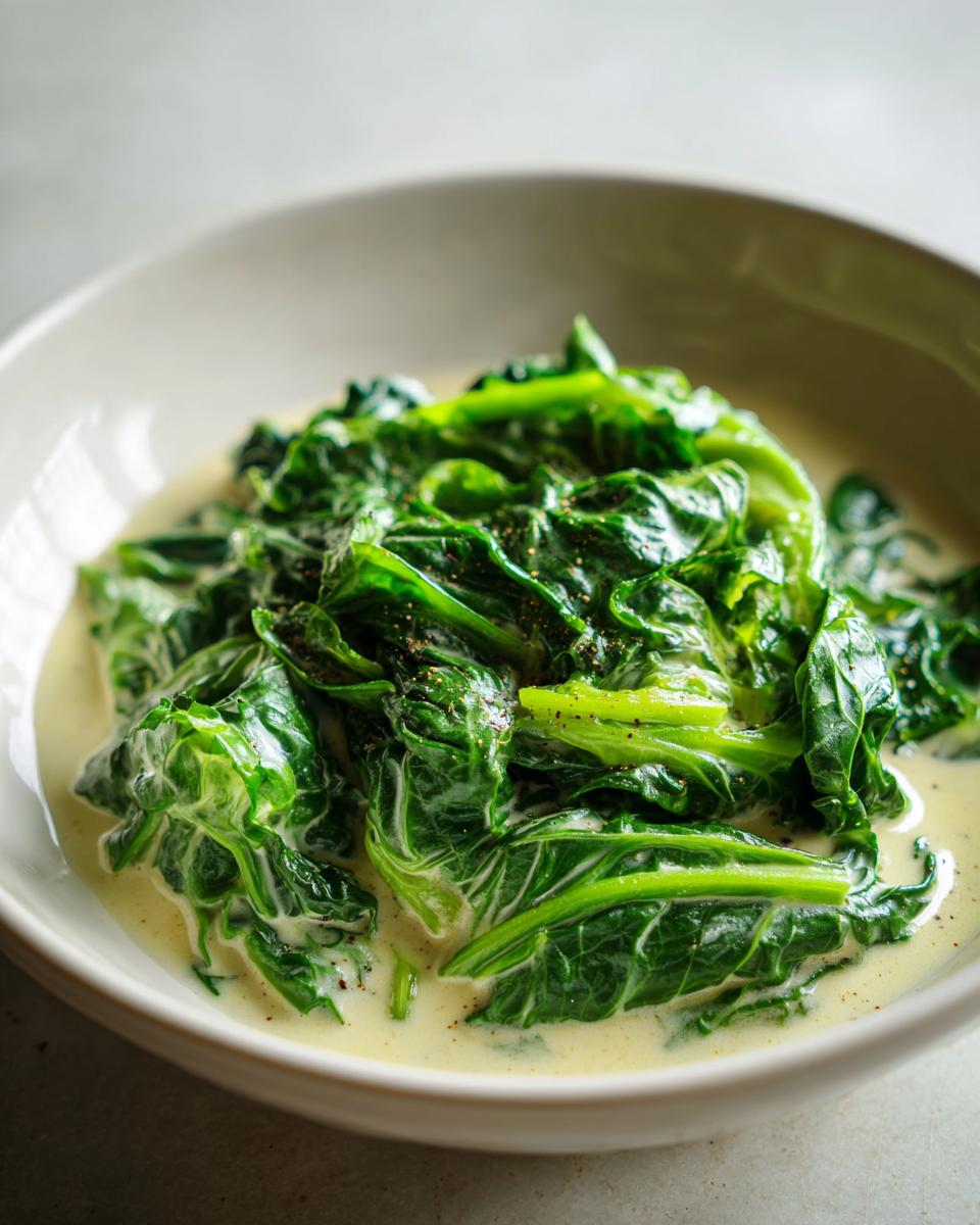 Nahaufnahme von Wirsinggemüse in cremiger Rahmsauce, bestreut mit schwarzem Pfeffer.
