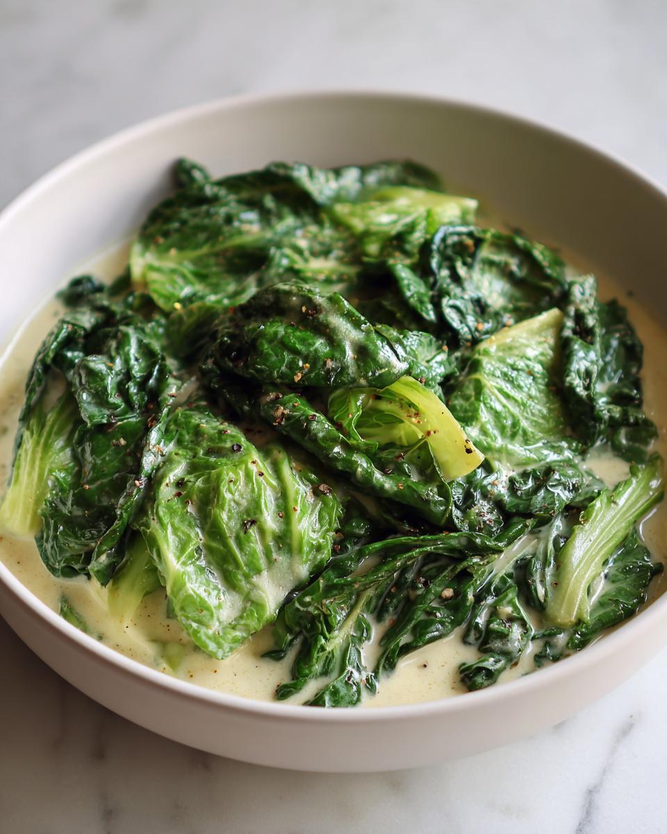 Eine Schüssel mit cremigem Wirsinggemüse in Rahmsauce, bestreut mit schwarzem Pfeffer.