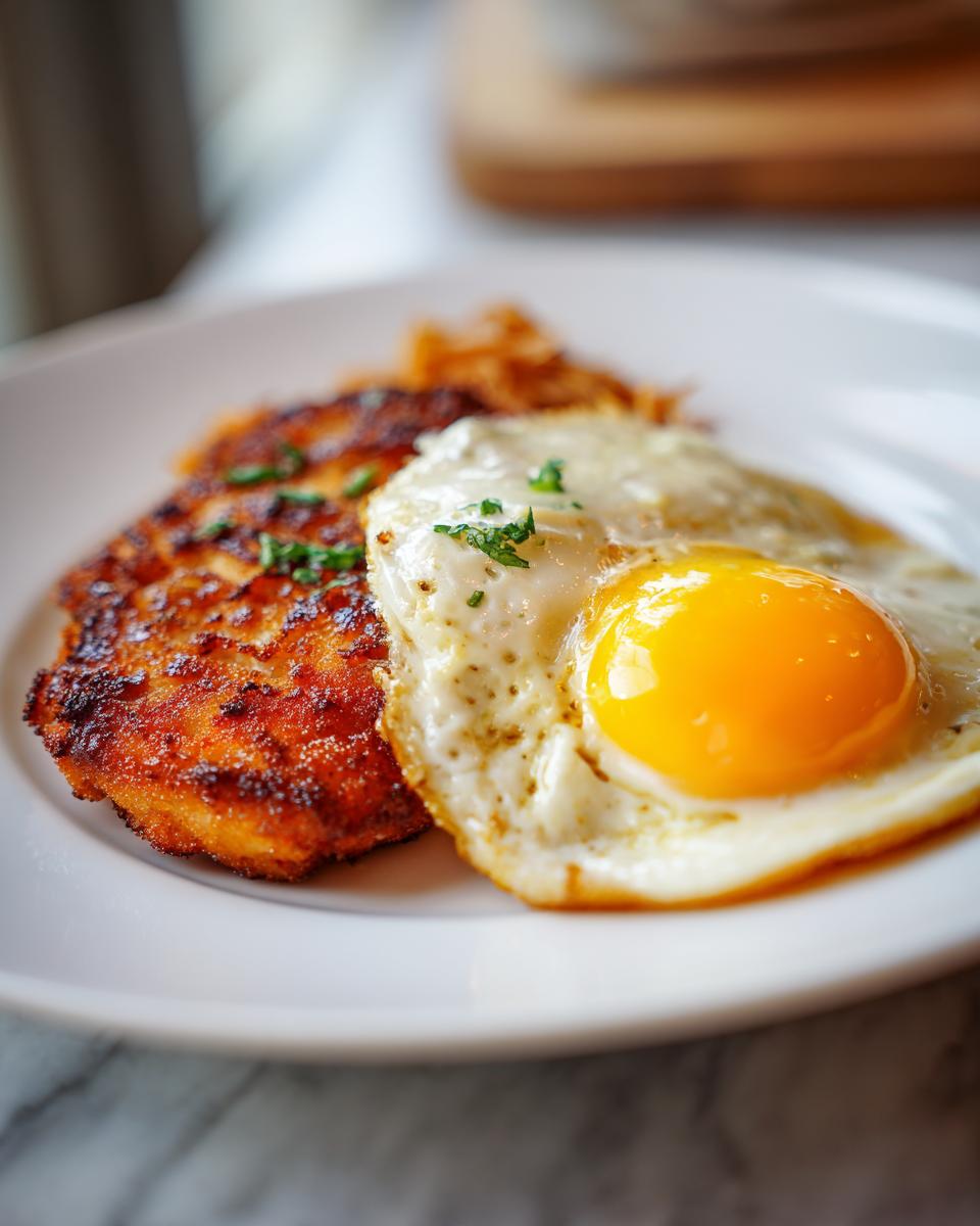 Knuspriges Bauern-Schnitzel mit einem perfekt gebratenen Spiegelei und etwas Röstzwiebeln.