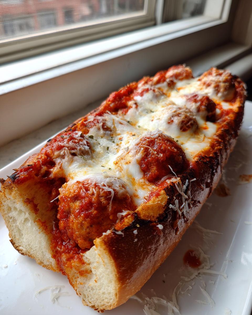 Ein saftiger Hackbällchen-Sub, gefüllt mit Fleischbällchen in Tomatensauce und reichlich geschmolzenem Käse.