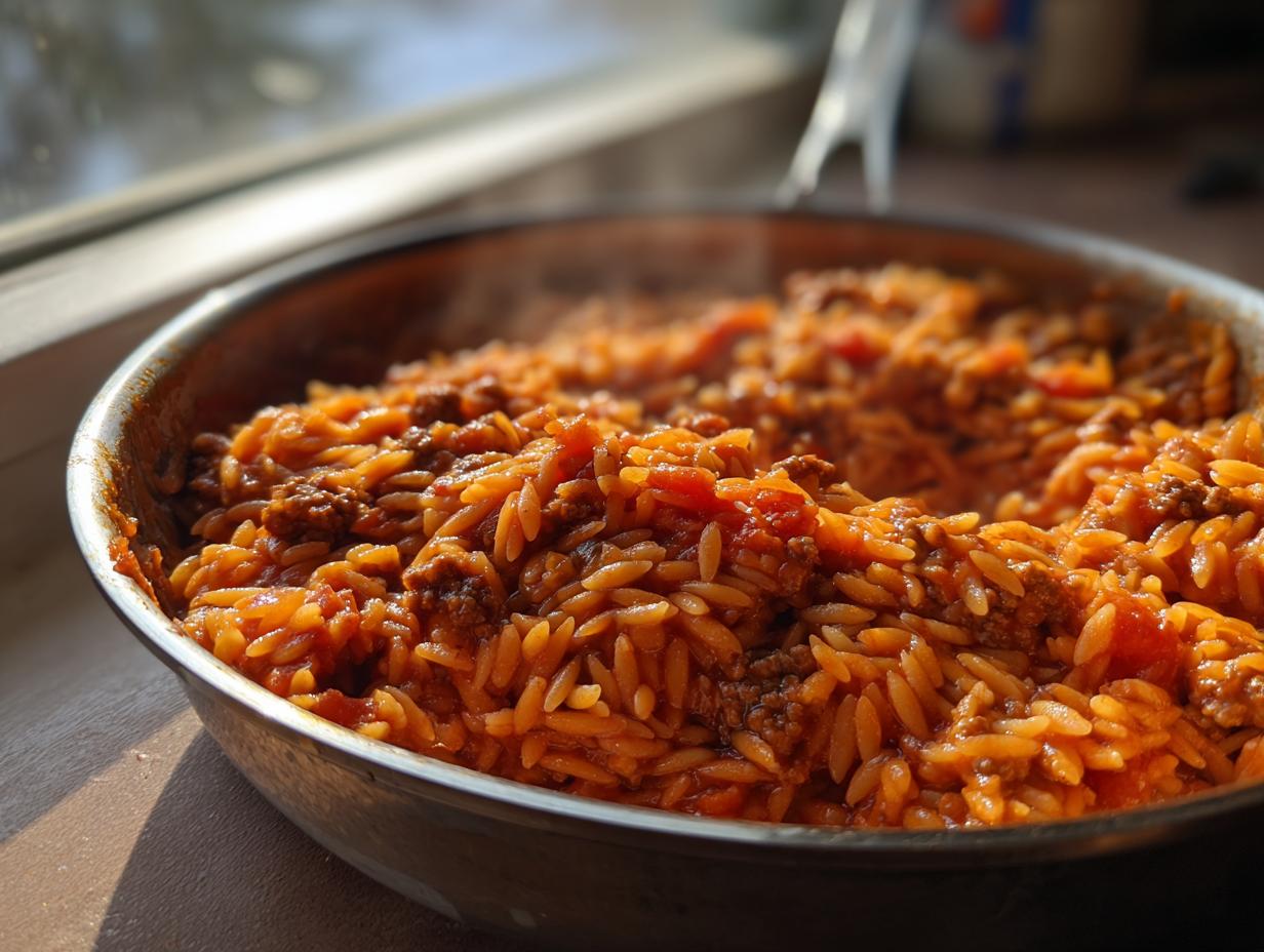 Super schnelle Kritharaki-Hackfleisch-Pfanne in 35 Min