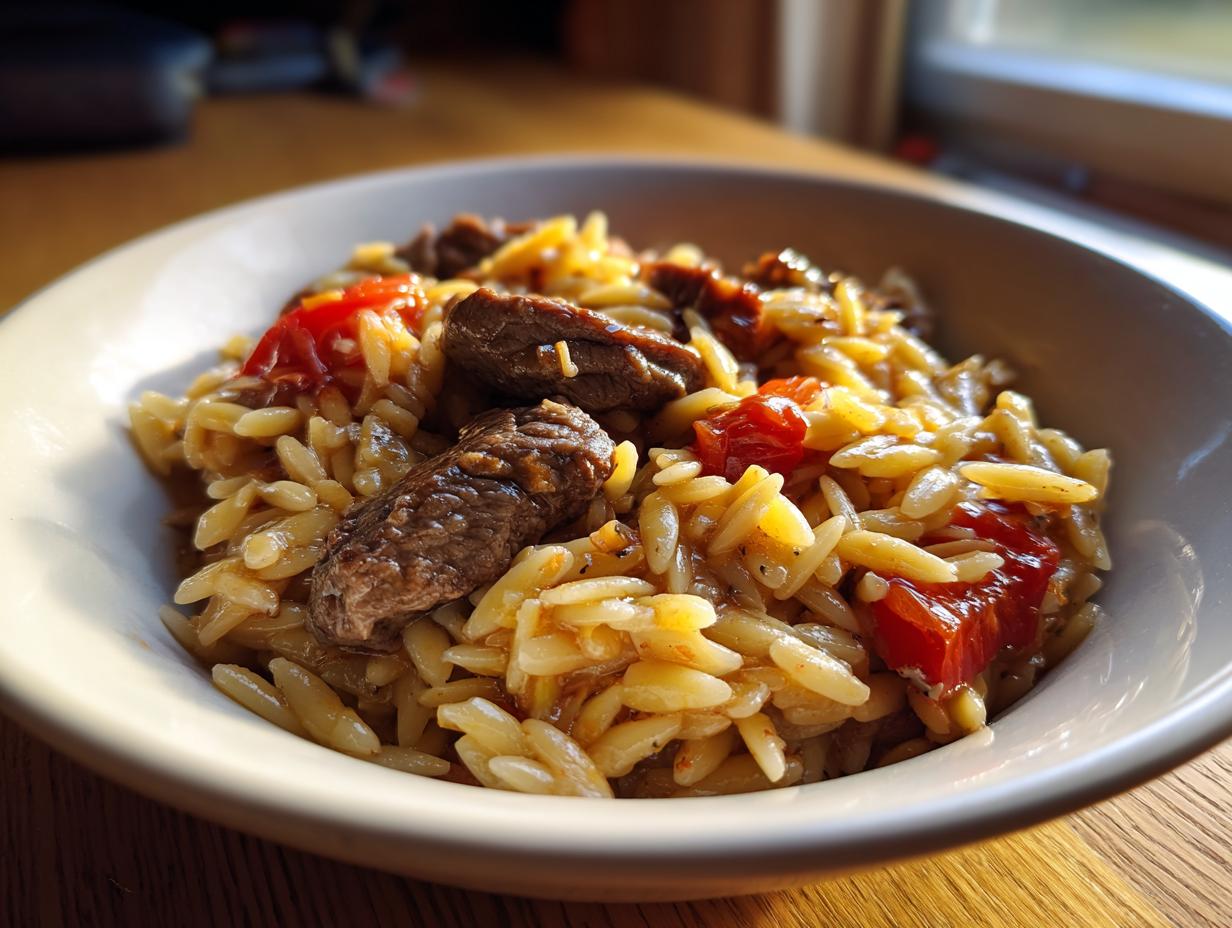 Kritharaki mit Steakstreifen: 50 Min Gericht