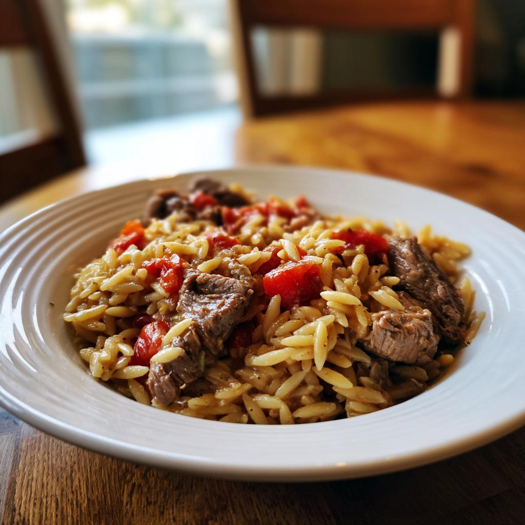 Kritharaki mit Steakstreifen - Tasty