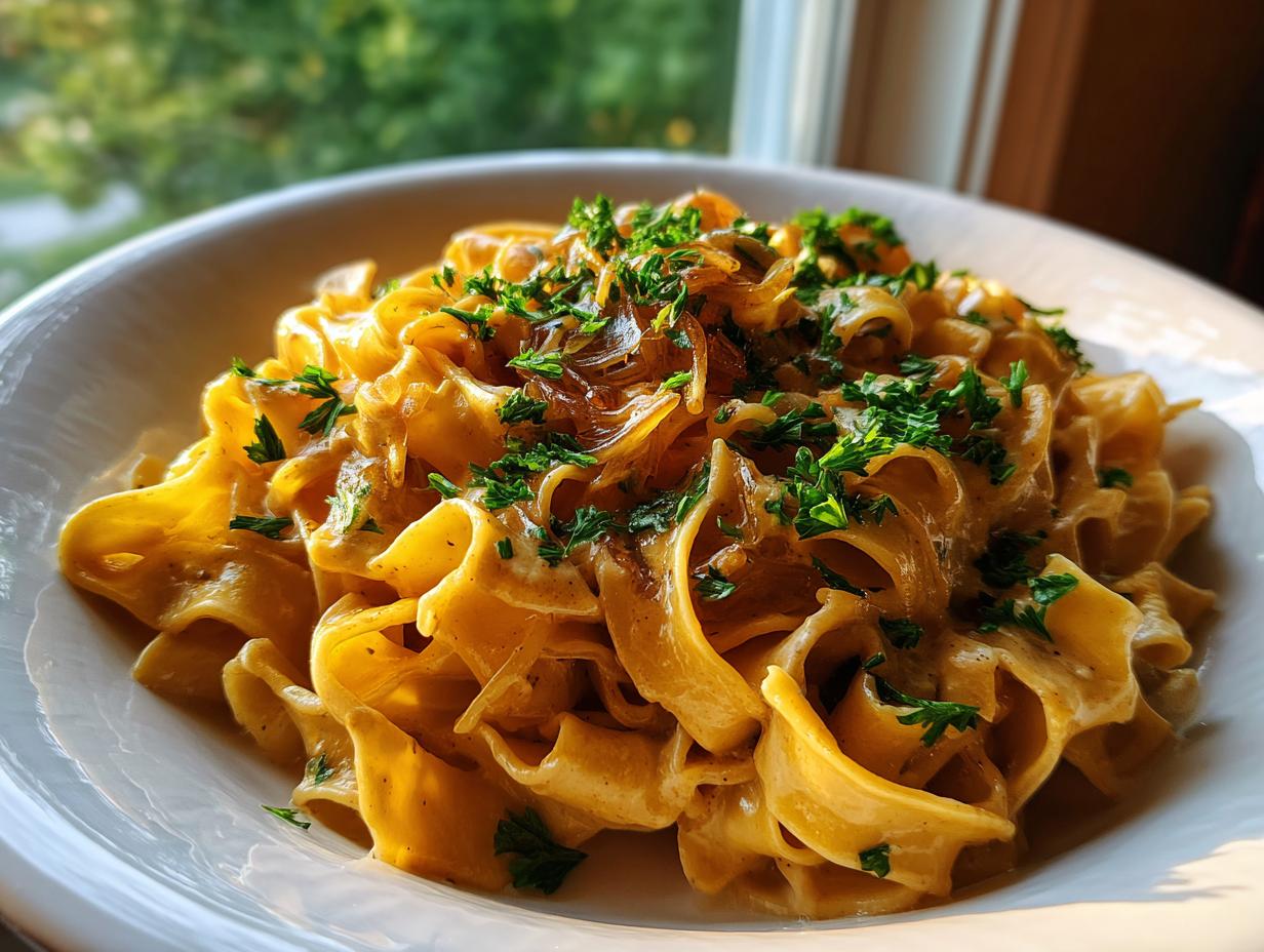 Bandnudeln mit Zwiebelrahm: 10 Minuten Glück