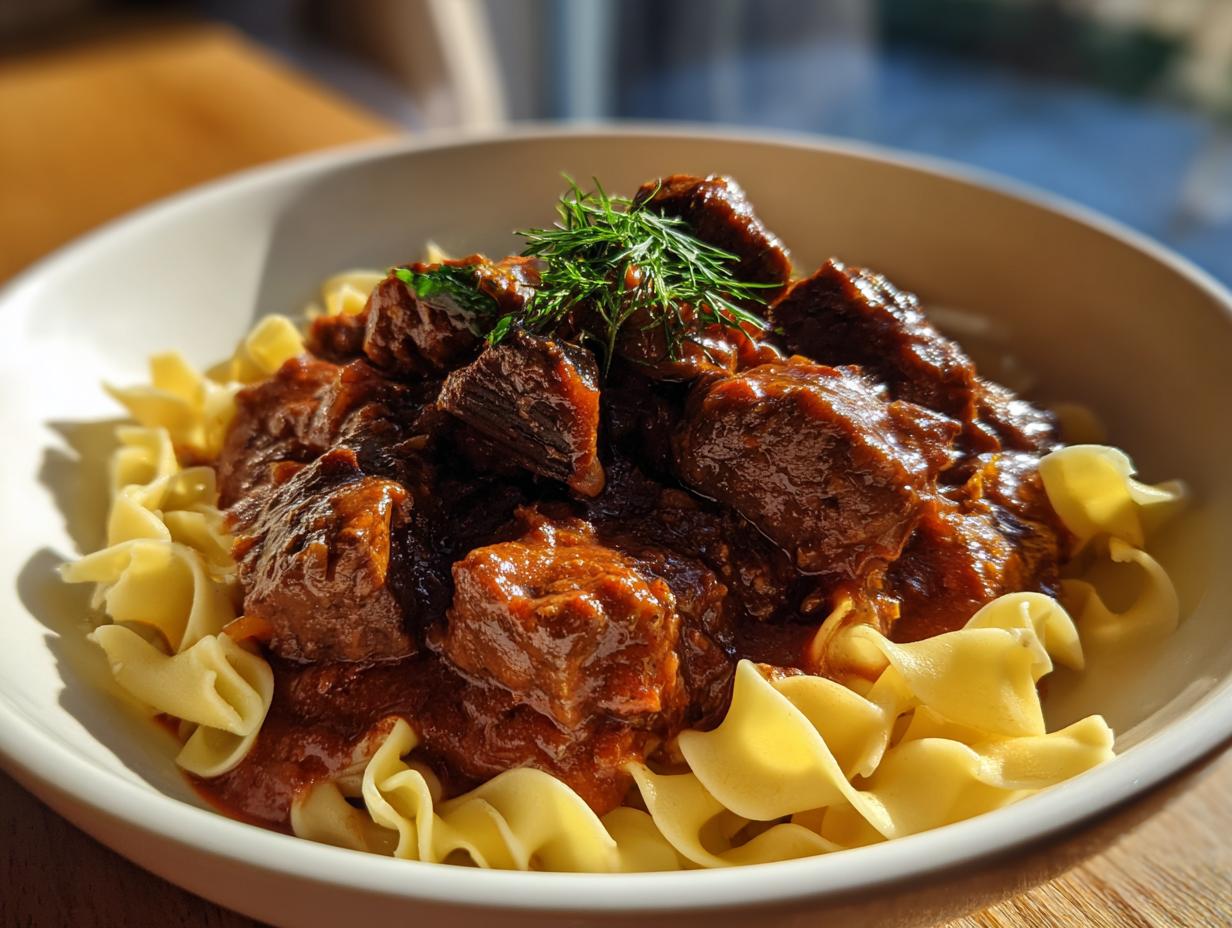 Bestes Gulasch mit Nudeln: 2.5 Std Schmorzeit