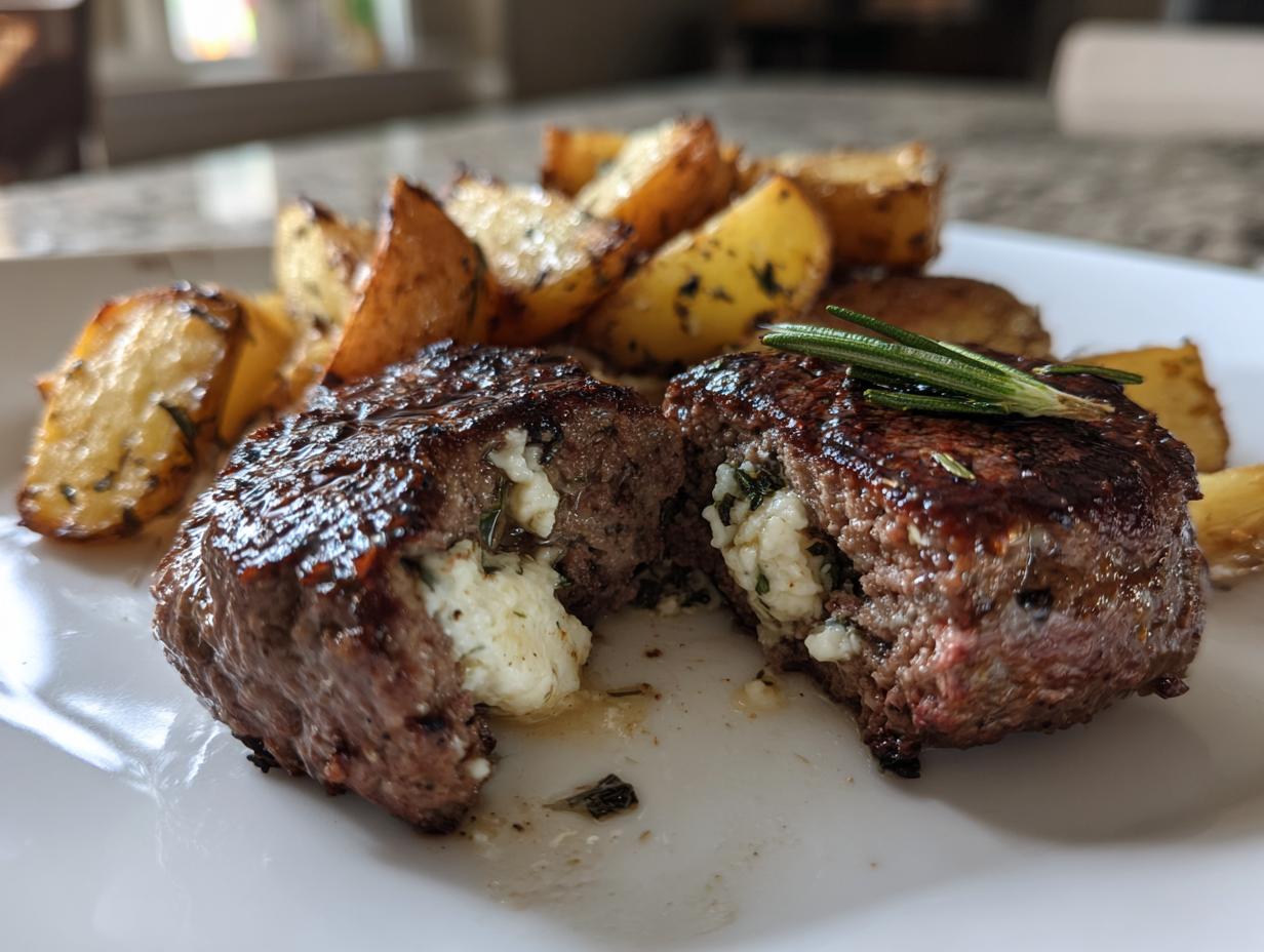 Bifteki mit Fetafüllung und Kartoffeln: 30 Min. genial