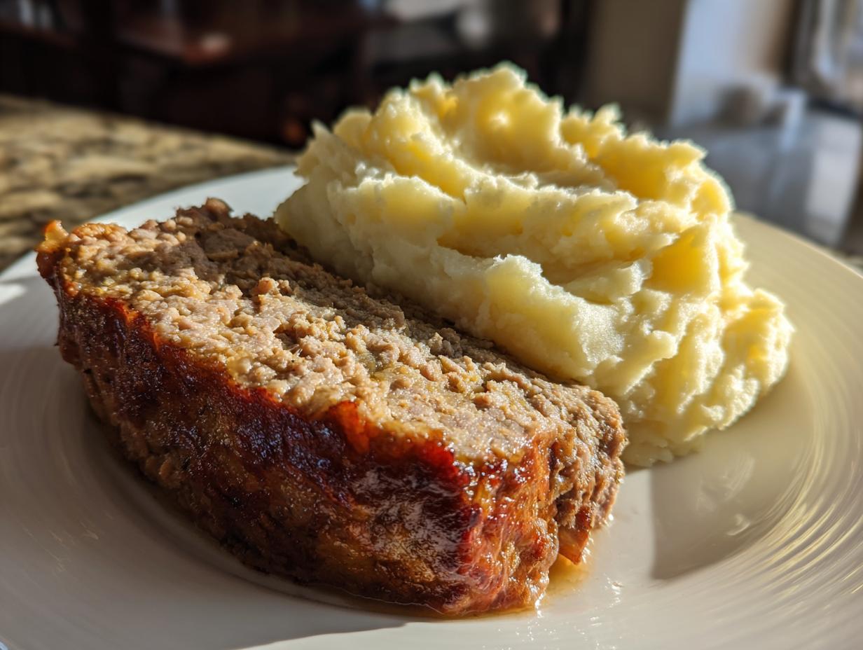 Saftiger Hackbraten mit 500g Püree