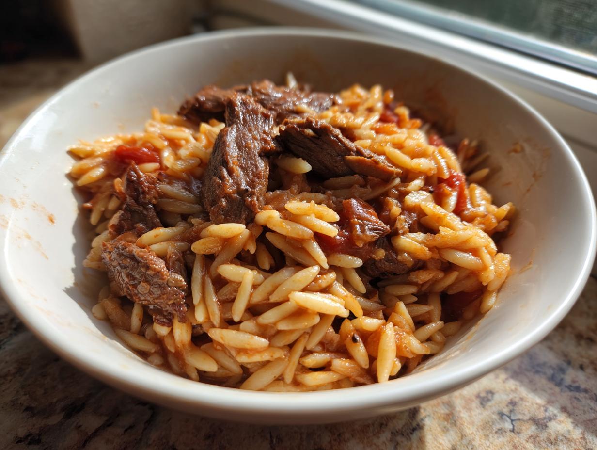 Kritharaki mit Steakstreifen: 15 Minuten Traumrezept