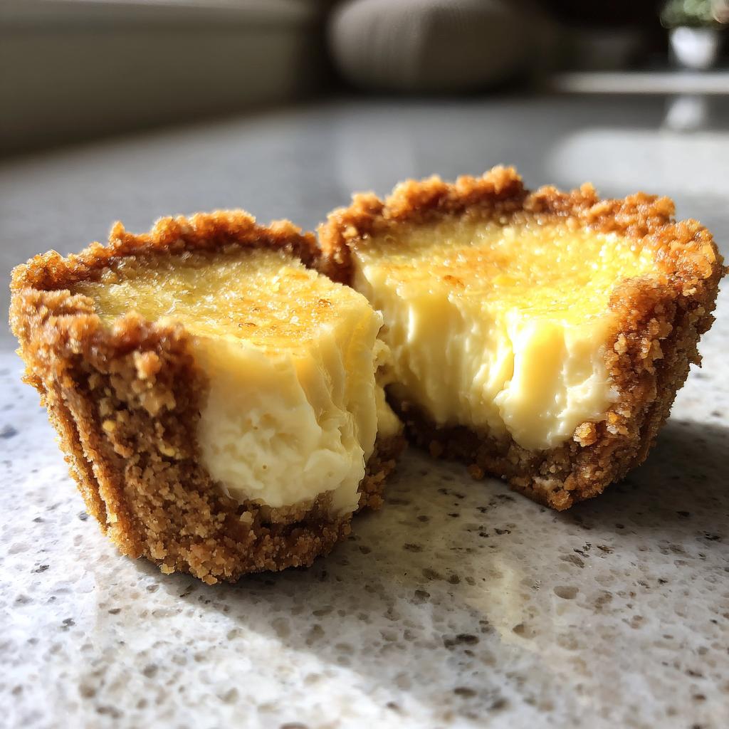 Nahaufnahme eines aufgeschnittenen Lemon-Curd-Cheesecake-Cups mit knusprigem Boden und cremiger Füllung.