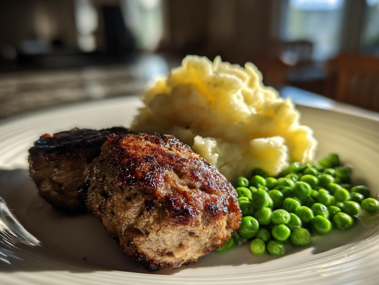 Saftige Frikadellen mit Kartoffelpüree und Erbsen