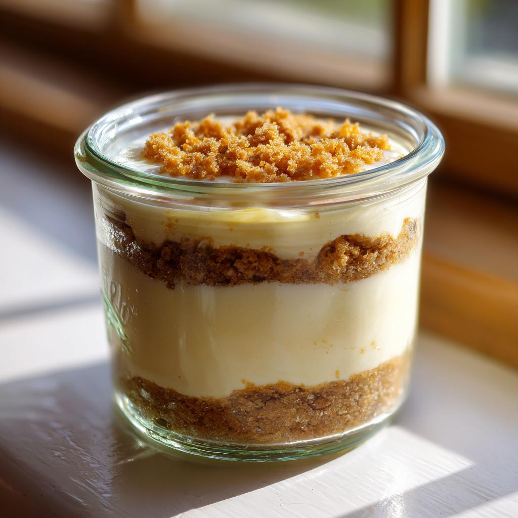 Ein Schichtdessert mit Vanillepudding und knusprigen Streuseln im Glas – Vanillepudding-Streuselkuchen im Glas.