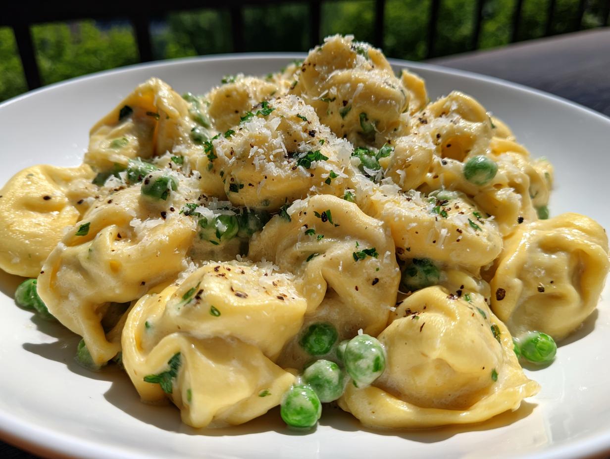 Cremige Tortellini mit Erbsen in 25 Min kochen