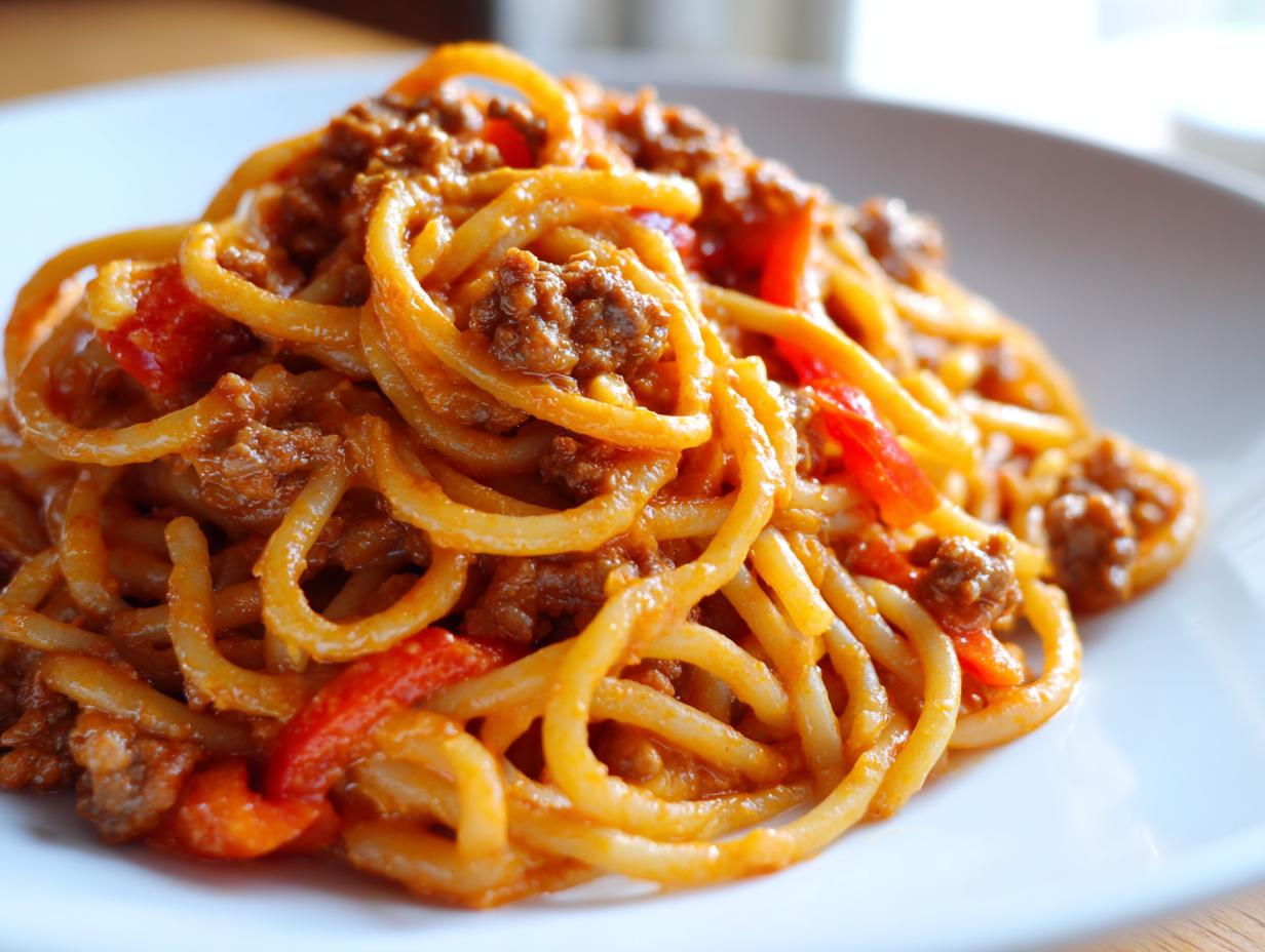 Pasta mit Paprika-Sahne und Hackfleisch: 40 Min